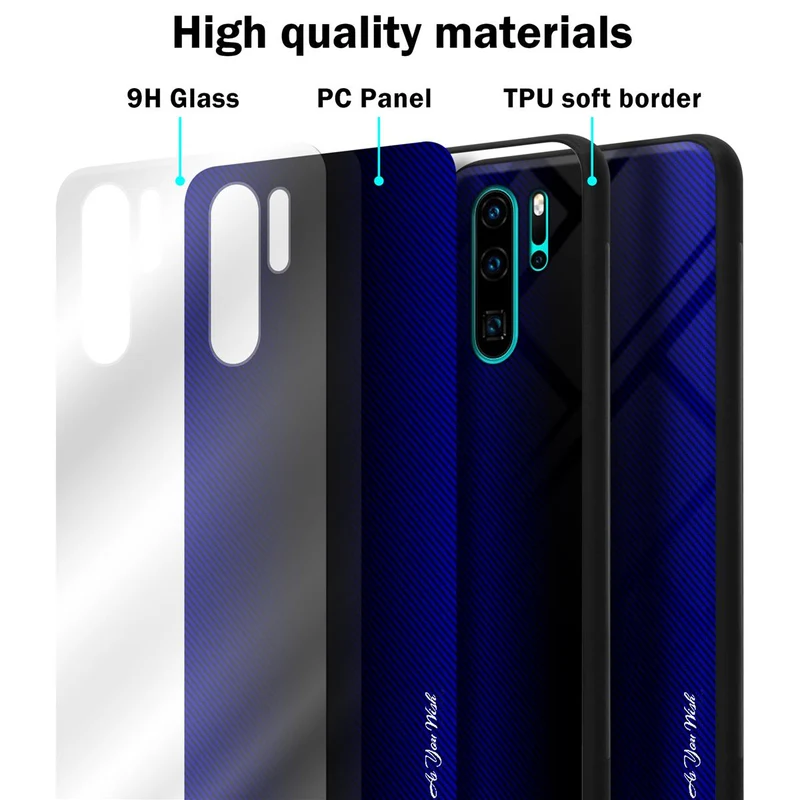 Cadorabo Hülle kompatibel mit Huawei P30 PRO - Streifen Optik Schutzhülle aus Tempered Glas und TPU Silikon