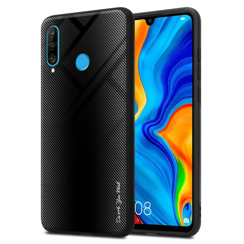 Cadorabo Hülle kompatibel mit Huawei P30 LITE - Streifen Optik Schutzhülle aus Tempered Glas und TPU Silikon