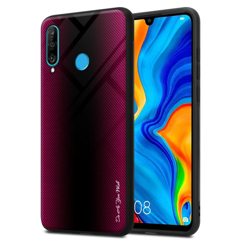 Cadorabo Hülle kompatibel mit Huawei P30 LITE - Streifen Optik Schutzhülle aus Tempered Glas und TPU Silikon