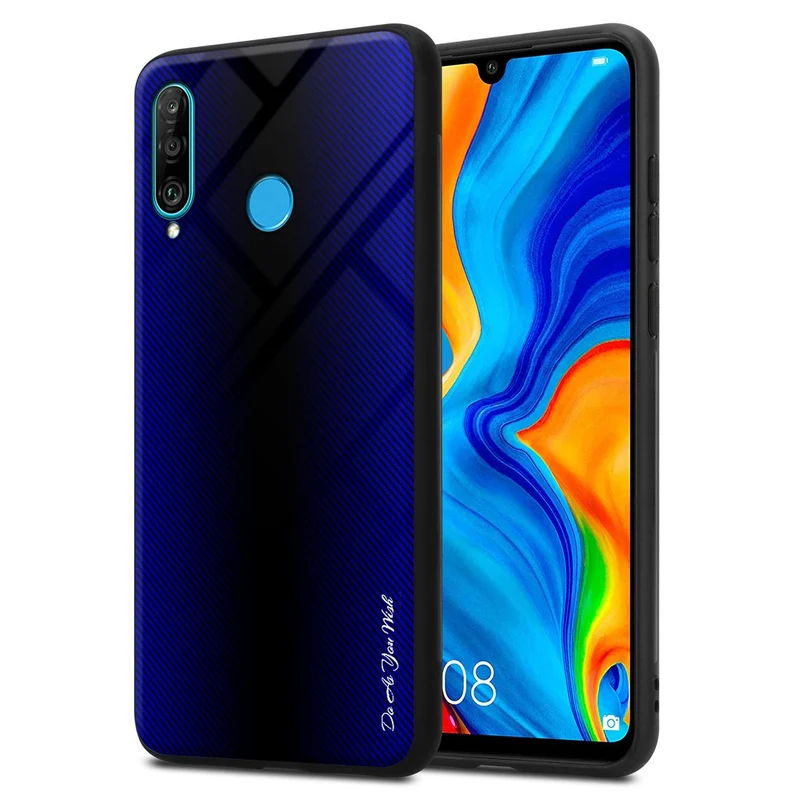 Cadorabo Hülle kompatibel mit Huawei P30 LITE - Streifen Optik Schutzhülle aus Tempered Glas und TPU Silikon