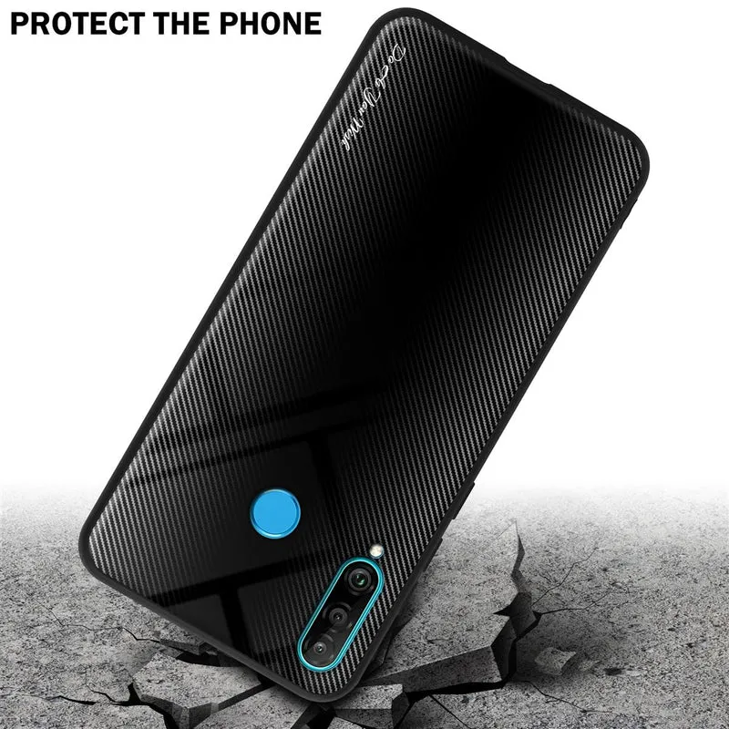 Cadorabo Hülle kompatibel mit Huawei P30 LITE - Streifen Optik Schutzhülle aus Tempered Glas und TPU Silikon