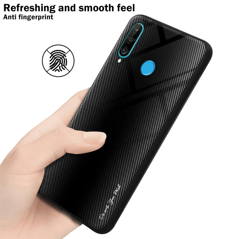 Cadorabo Hülle kompatibel mit Huawei P30 LITE - Streifen Optik Schutzhülle aus Tempered Glas und TPU Silikon