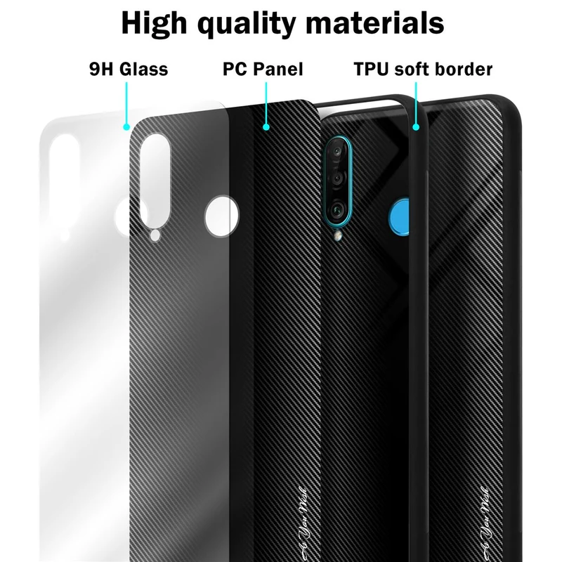 Cadorabo Hülle kompatibel mit Huawei P30 LITE - Streifen Optik Schutzhülle aus Tempered Glas und TPU Silikon