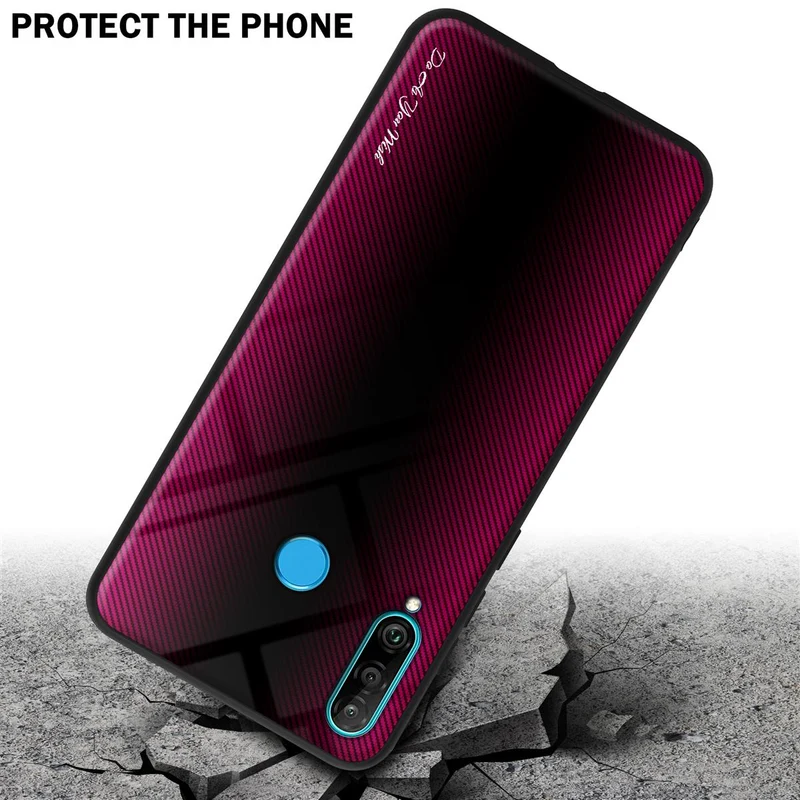 Cadorabo Hülle kompatibel mit Huawei P30 LITE - Streifen Optik Schutzhülle aus Tempered Glas und TPU Silikon