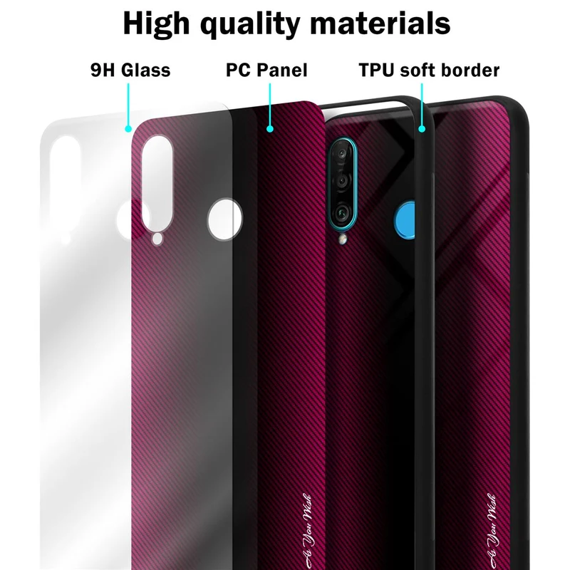 Cadorabo Hülle kompatibel mit Huawei P30 LITE - Streifen Optik Schutzhülle aus Tempered Glas und TPU Silikon