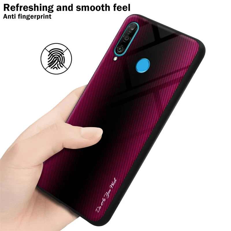 Cadorabo Hülle kompatibel mit Huawei P30 LITE - Streifen Optik Schutzhülle aus Tempered Glas und TPU Silikon