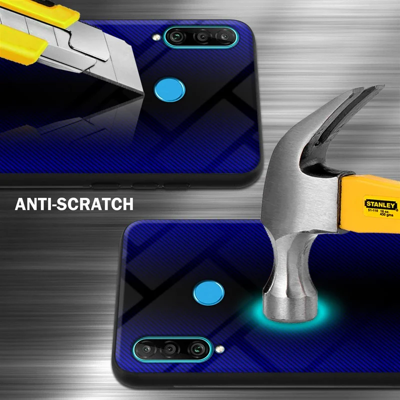 Cadorabo Hülle kompatibel mit Huawei P30 LITE - Streifen Optik Schutzhülle aus Tempered Glas und TPU Silikon