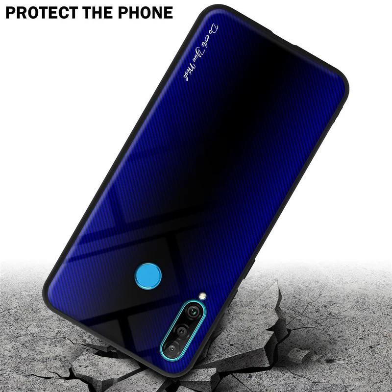 Cadorabo Hülle kompatibel mit Huawei P30 LITE - Streifen Optik Schutzhülle aus Tempered Glas und TPU Silikon
