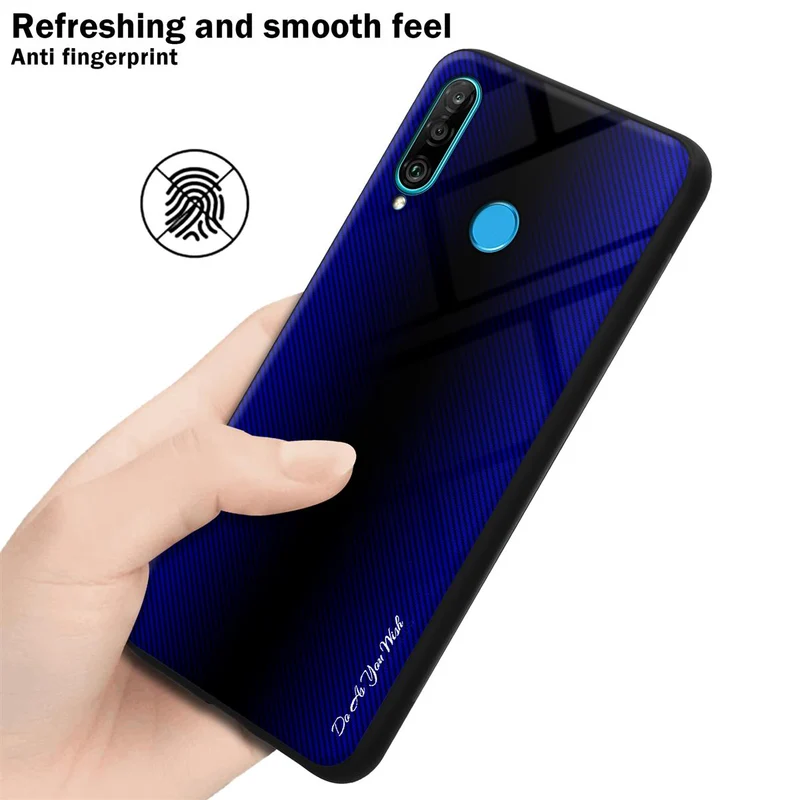 Cadorabo Hülle kompatibel mit Huawei P30 LITE - Streifen Optik Schutzhülle aus Tempered Glas und TPU Silikon