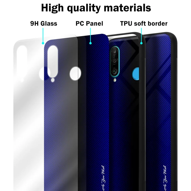 Cadorabo Hülle kompatibel mit Huawei P30 LITE - Streifen Optik Schutzhülle aus Tempered Glas und TPU Silikon