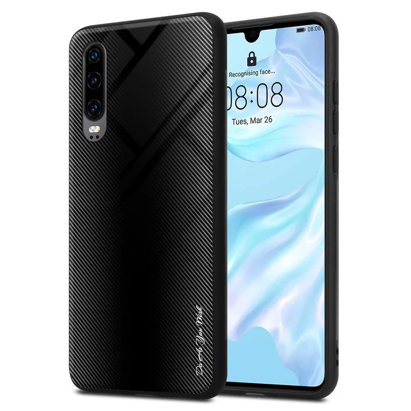 Cadorabo Hülle kompatibel mit Huawei P30 - Streifen Optik Schutzhülle aus Tempered Glas und TPU Silikon