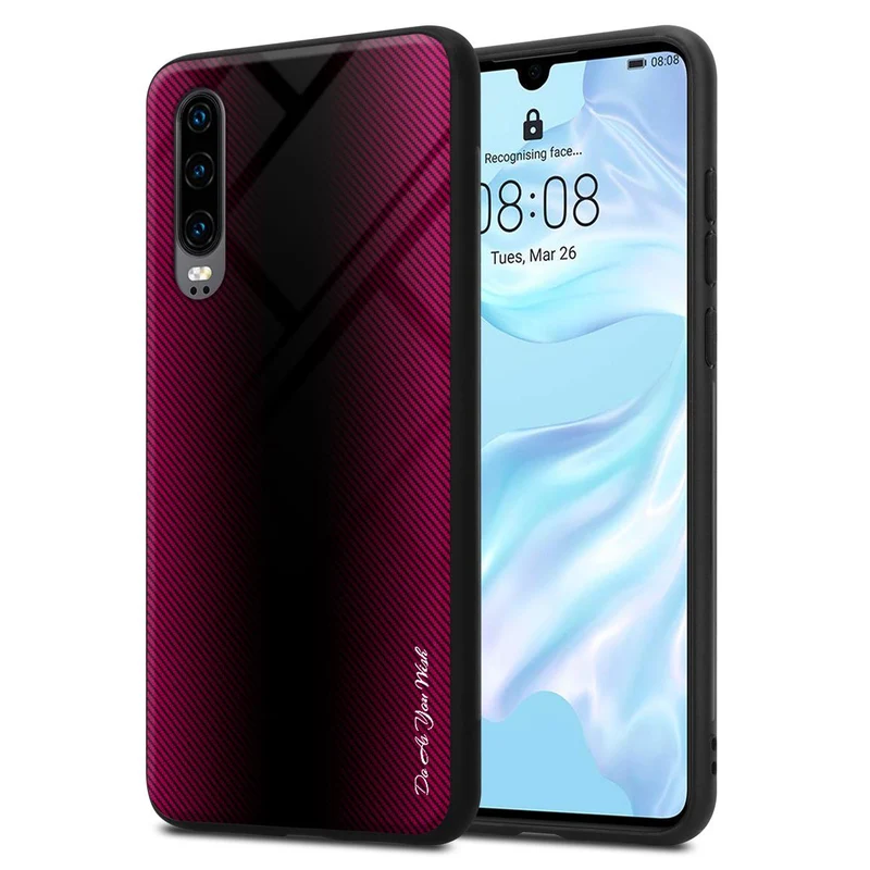 Cadorabo Hülle kompatibel mit Huawei P30 - Streifen Optik Schutzhülle aus Tempered Glas und TPU Silikon