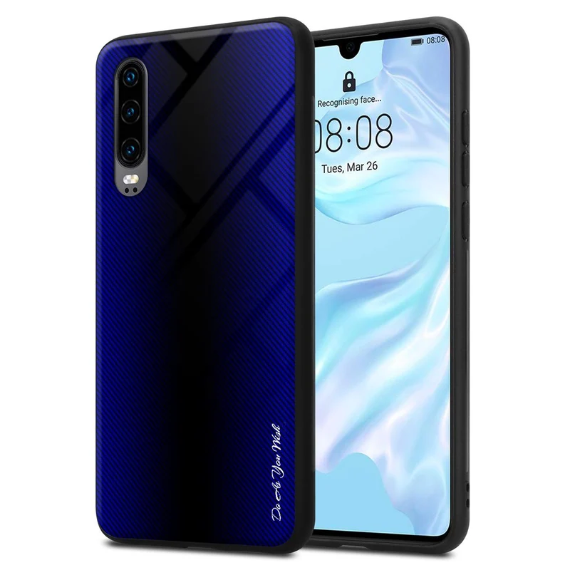 Cadorabo Hülle kompatibel mit Huawei P30 - Streifen Optik Schutzhülle aus Tempered Glas und TPU Silikon