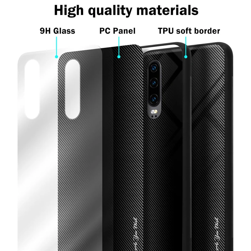 Cadorabo Hülle kompatibel mit Huawei P30 - Streifen Optik Schutzhülle aus Tempered Glas und TPU Silikon