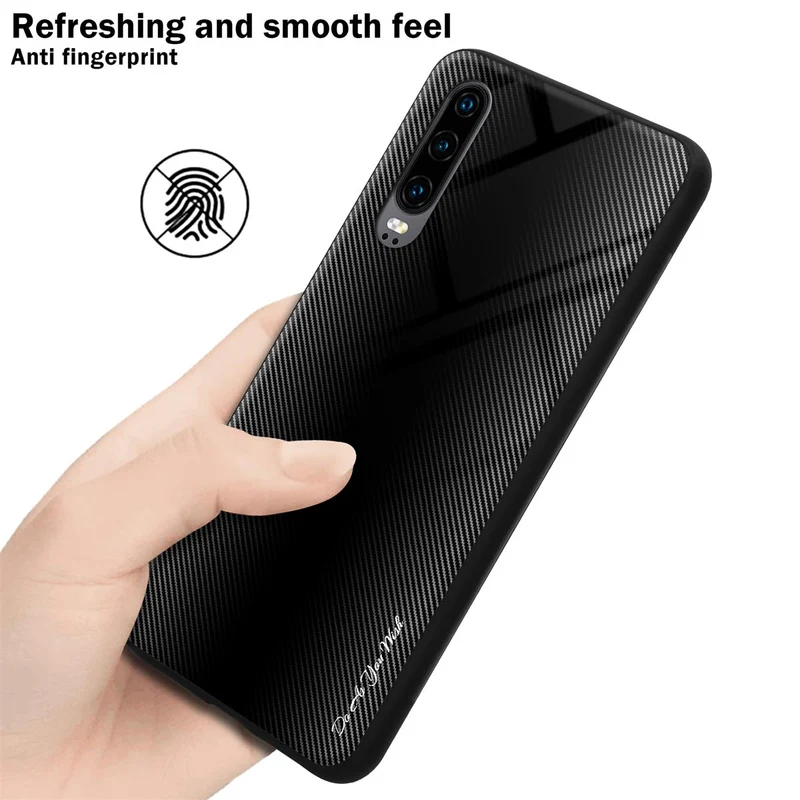 Cadorabo Hülle kompatibel mit Huawei P30 - Streifen Optik Schutzhülle aus Tempered Glas und TPU Silikon