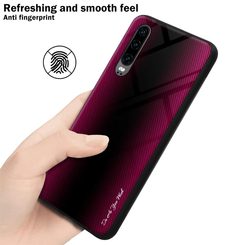 Cadorabo Hülle kompatibel mit Huawei P30 - Streifen Optik Schutzhülle aus Tempered Glas und TPU Silikon