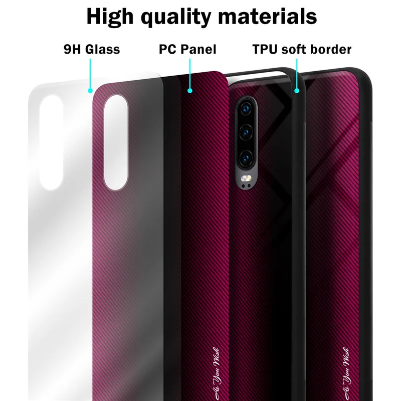 Cadorabo Hülle kompatibel mit Huawei P30 - Streifen Optik Schutzhülle aus Tempered Glas und TPU Silikon