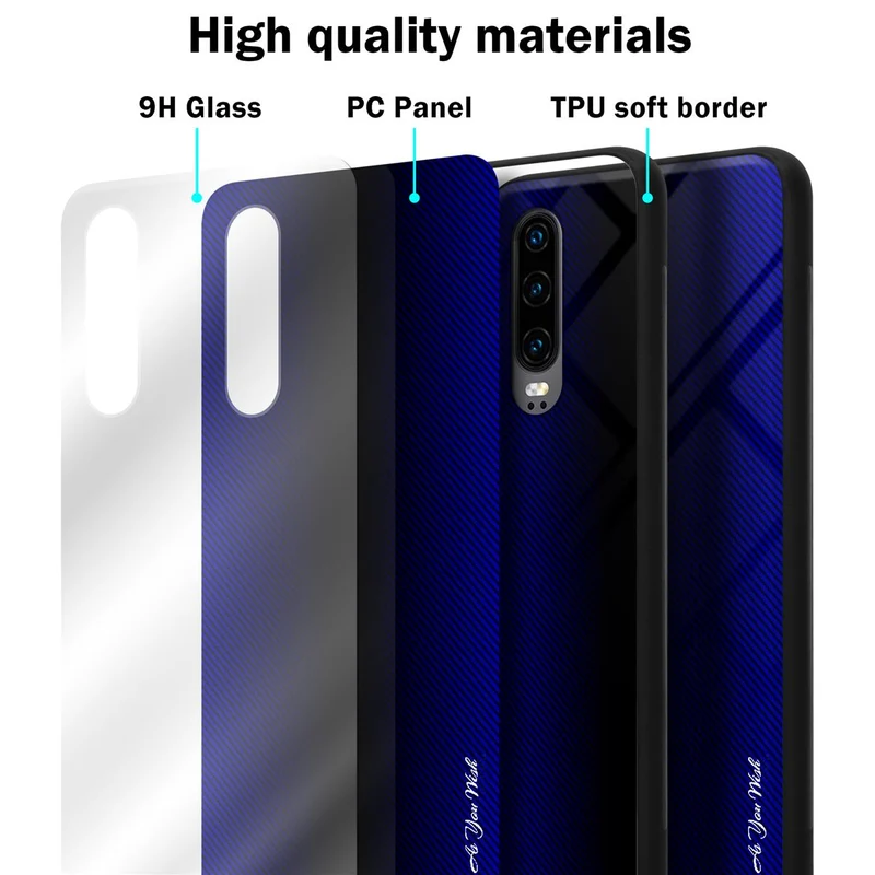 Cadorabo Hülle kompatibel mit Huawei P30 - Streifen Optik Schutzhülle aus Tempered Glas und TPU Silikon