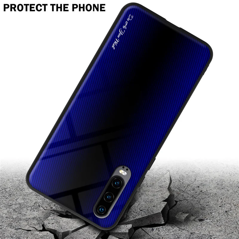 Cadorabo Hülle kompatibel mit Huawei P30 - Streifen Optik Schutzhülle aus Tempered Glas und TPU Silikon