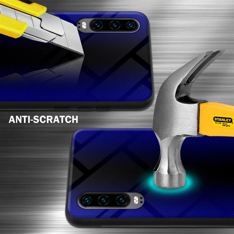 Cadorabo Hülle kompatibel mit Huawei P30 - Streifen Optik Schutzhülle aus Tempered Glas und TPU Silikon