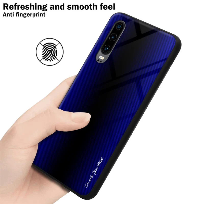 Cadorabo Hülle kompatibel mit Huawei P30 - Streifen Optik Schutzhülle aus Tempered Glas und TPU Silikon