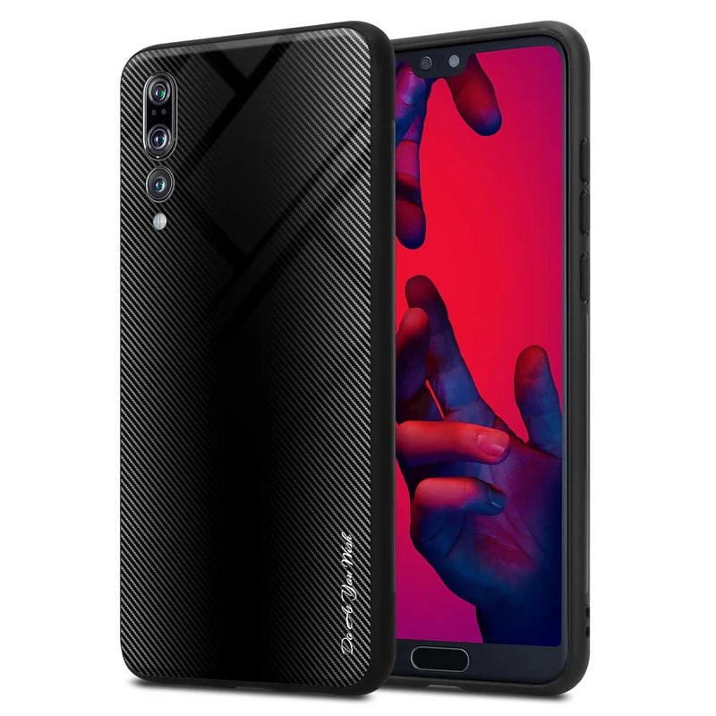 Cadorabo Hülle kompatibel mit Huawei P20 PRO / P20 PLUS - Streifen Optik Schutzhülle aus Tempered Glas und TPU Silikon
