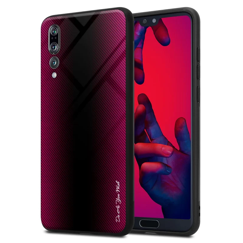 Cadorabo Hülle kompatibel mit Huawei P20 PRO / P20 PLUS - Streifen Optik Schutzhülle aus Tempered Glas und TPU Silikon
