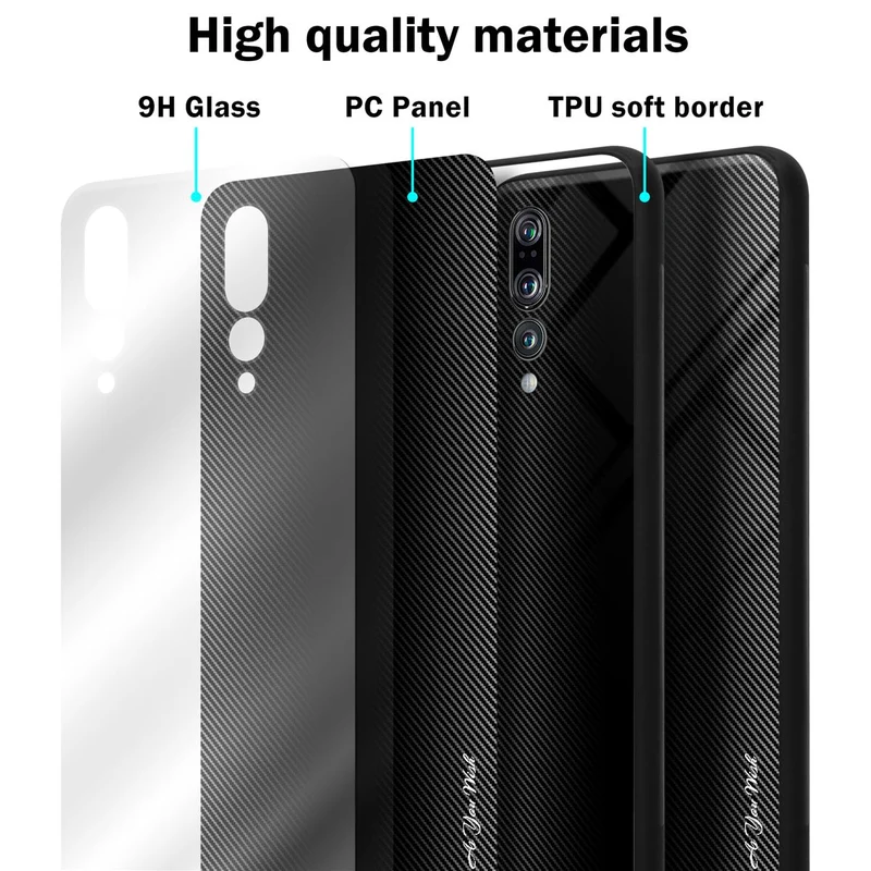 Cadorabo Hülle kompatibel mit Huawei P20 PRO / P20 PLUS - Streifen Optik Schutzhülle aus Tempered Glas und TPU Silikon