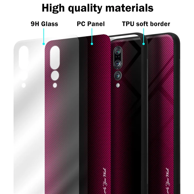 Cadorabo Hülle kompatibel mit Huawei P20 PRO / P20 PLUS - Streifen Optik Schutzhülle aus Tempered Glas und TPU Silikon