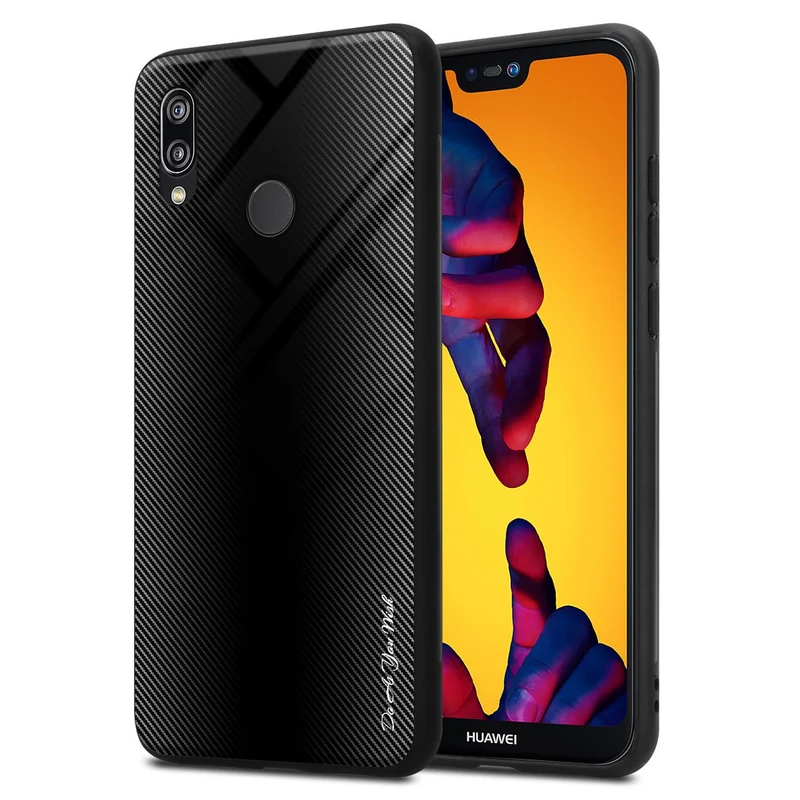 Cadorabo Hülle kompatibel mit Huawei P20 LITE 2018 / NOVA 3E - Streifen Optik Schutzhülle aus Tempered Glas und TPU Silikon