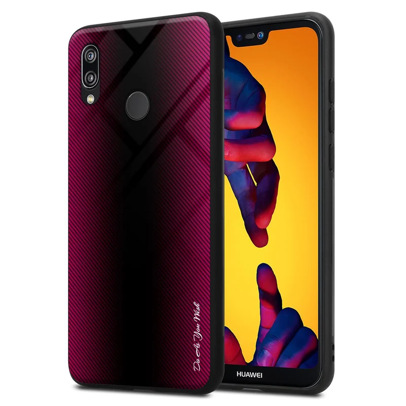 Cadorabo Hülle kompatibel mit Huawei P20 LITE 2018 / NOVA 3E - Streifen Optik Schutzhülle aus Tempered Glas und TPU Silikon