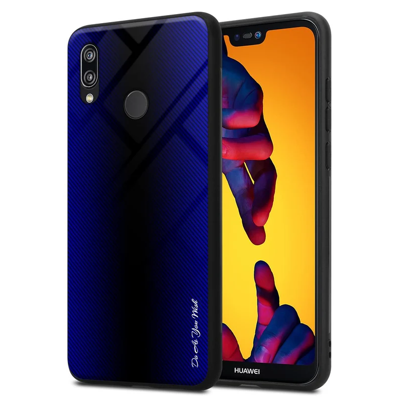 Cadorabo Hülle kompatibel mit Huawei P20 LITE 2018 / NOVA 3E - Streifen Optik Schutzhülle aus Tempered Glas und TPU Silikon