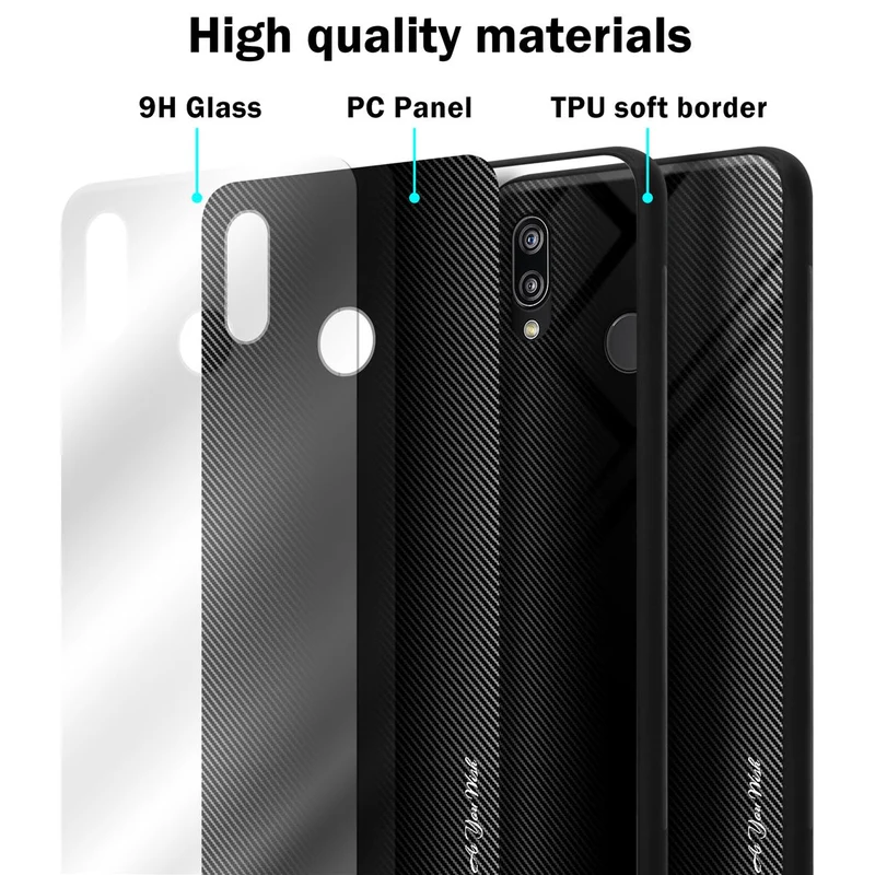 Cadorabo Hülle kompatibel mit Huawei P20 LITE 2018 / NOVA 3E - Streifen Optik Schutzhülle aus Tempered Glas und TPU Silikon