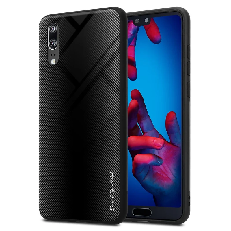 Cadorabo Hülle kompatibel mit Huawei P20 - Streifen Optik Schutzhülle aus Tempered Glas und TPU Silikon
