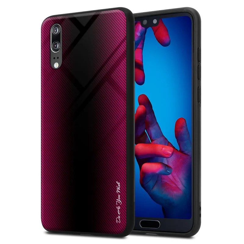Cadorabo Hülle kompatibel mit Huawei P20 - Streifen Optik Schutzhülle aus Tempered Glas und TPU Silikon