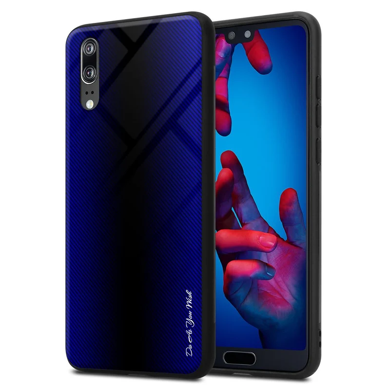 Cadorabo Hülle kompatibel mit Huawei P20 - Streifen Optik Schutzhülle aus Tempered Glas und TPU Silikon