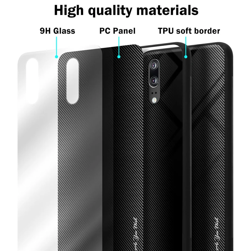 Cadorabo Hülle kompatibel mit Huawei P20 - Streifen Optik Schutzhülle aus Tempered Glas und TPU Silikon