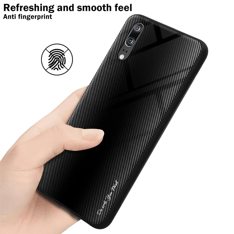 Cadorabo Hülle kompatibel mit Huawei P20 - Streifen Optik Schutzhülle aus Tempered Glas und TPU Silikon