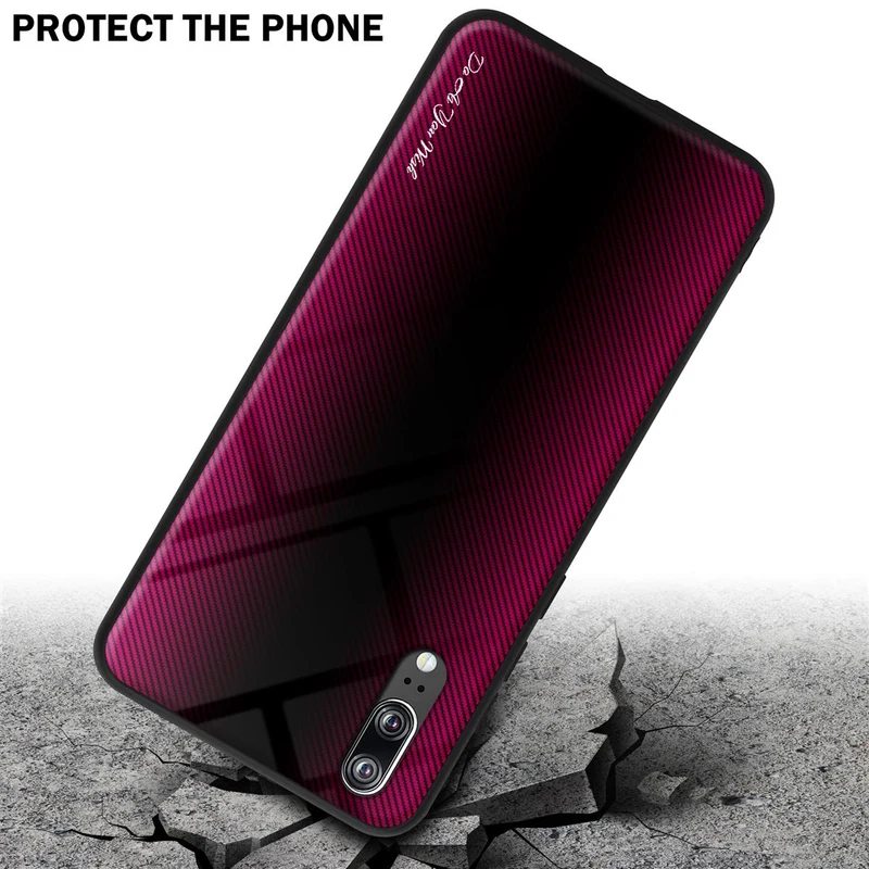 Cadorabo Hülle kompatibel mit Huawei P20 - Streifen Optik Schutzhülle aus Tempered Glas und TPU Silikon