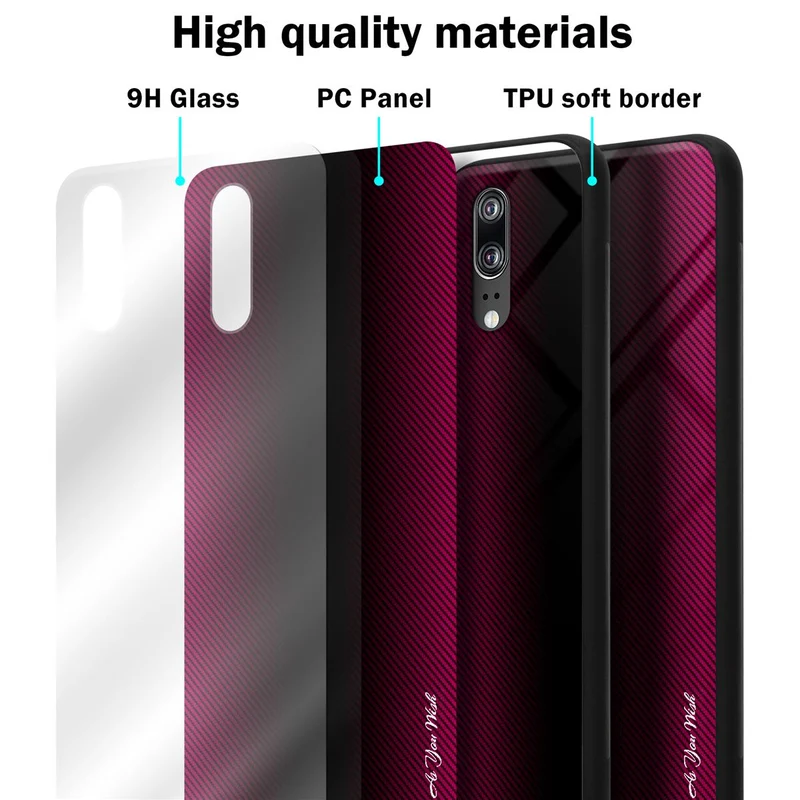 Cadorabo Hülle kompatibel mit Huawei P20 - Streifen Optik Schutzhülle aus Tempered Glas und TPU Silikon