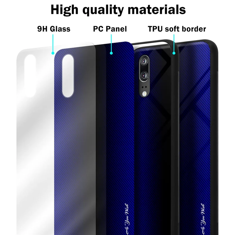 Cadorabo Hülle kompatibel mit Huawei P20 - Streifen Optik Schutzhülle aus Tempered Glas und TPU Silikon
