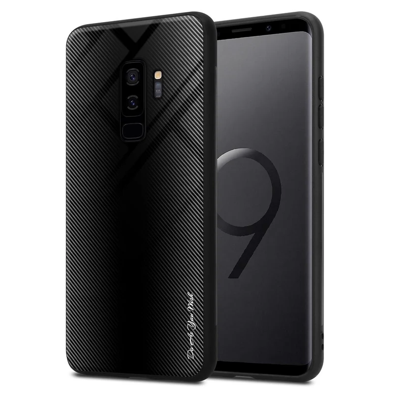 Cadorabo Hülle kompatibel mit Samsung Galaxy S9 PLUS - Streifen Optik Schutzhülle aus Tempered Glas und TPU Silikon