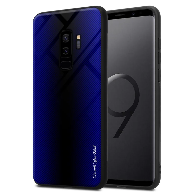 Cadorabo Hülle kompatibel mit Samsung Galaxy S9 PLUS - Streifen Optik Schutzhülle aus Tempered Glas und TPU Silikon