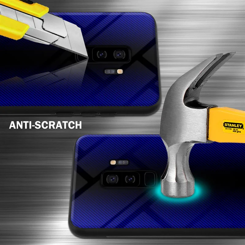 Cadorabo Hülle kompatibel mit Samsung Galaxy S9 PLUS - Streifen Optik Schutzhülle aus Tempered Glas und TPU Silikon