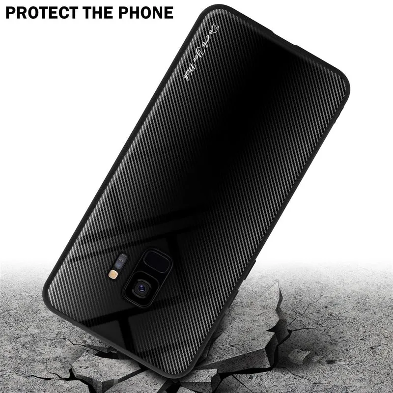 Cadorabo Hülle kompatibel mit Samsung Galaxy S9 - Streifen Optik Schutzhülle aus Tempered Glas und TPU Silikon
