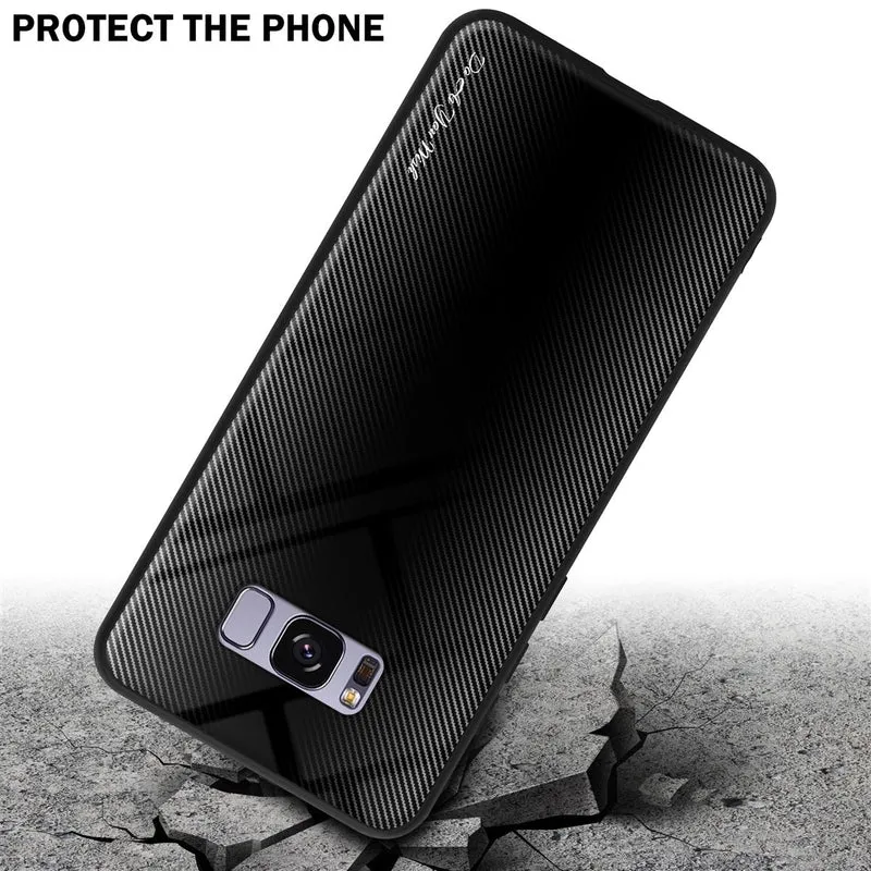 Cadorabo Hülle kompatibel mit Samsung Galaxy S8 PLUS - Streifen Optik Schutzhülle aus Tempered Glas und TPU Silikon