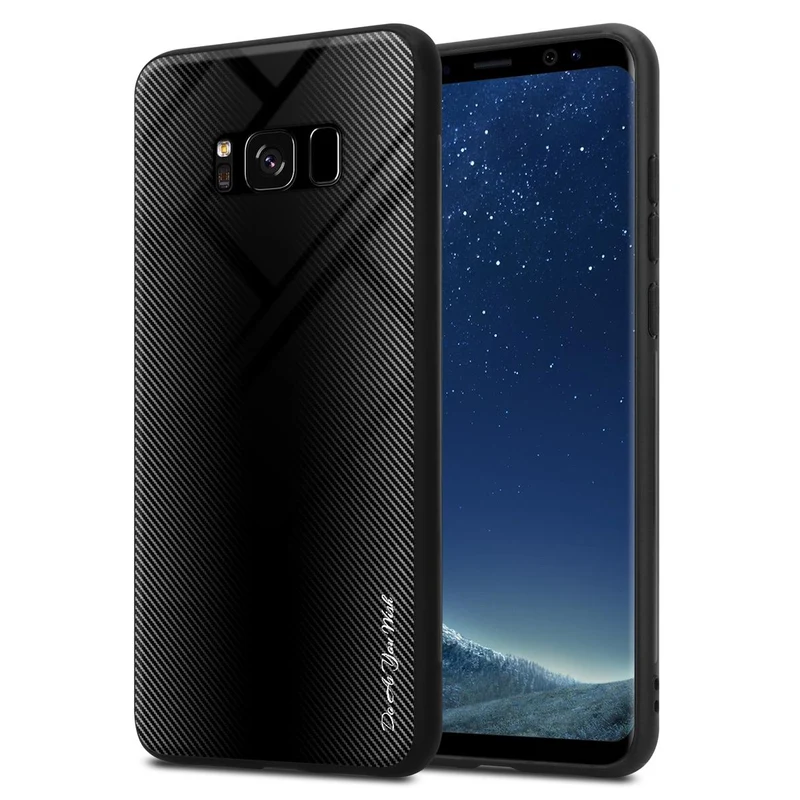 Cadorabo Hülle kompatibel mit Samsung Galaxy S8 - Streifen Optik Schutzhülle aus Tempered Glas und TPU Silikon