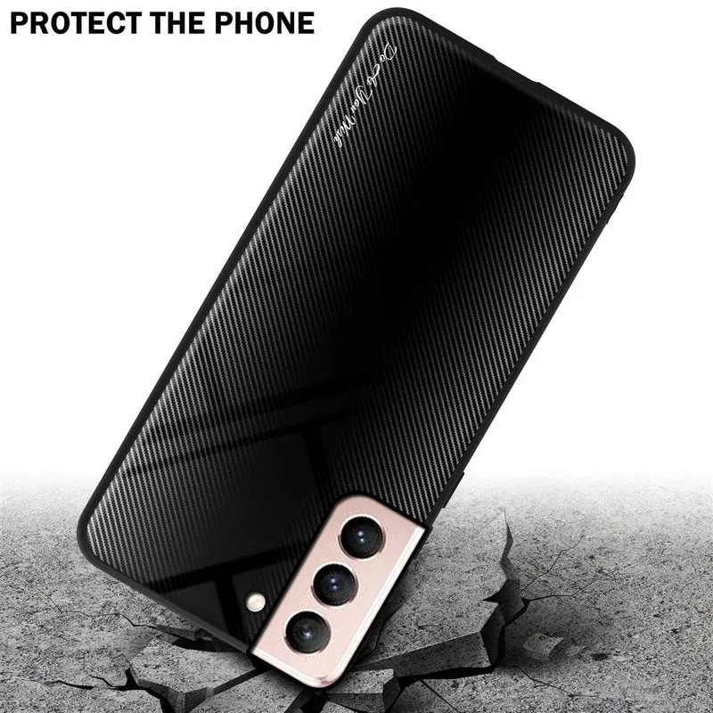 Cadorabo Hülle kompatibel mit Samsung Galaxy S21 5G - Streifen Optik Schutzhülle aus Tempered Glas und TPU Silikon
