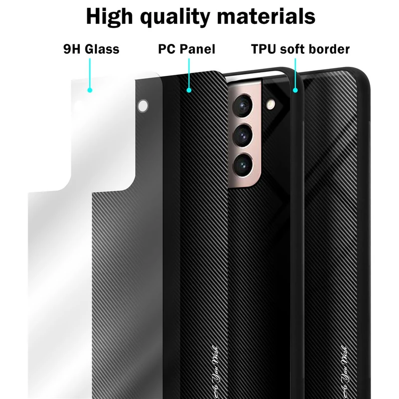Cadorabo Hülle kompatibel mit Samsung Galaxy S21 5G - Streifen Optik Schutzhülle aus Tempered Glas und TPU Silikon