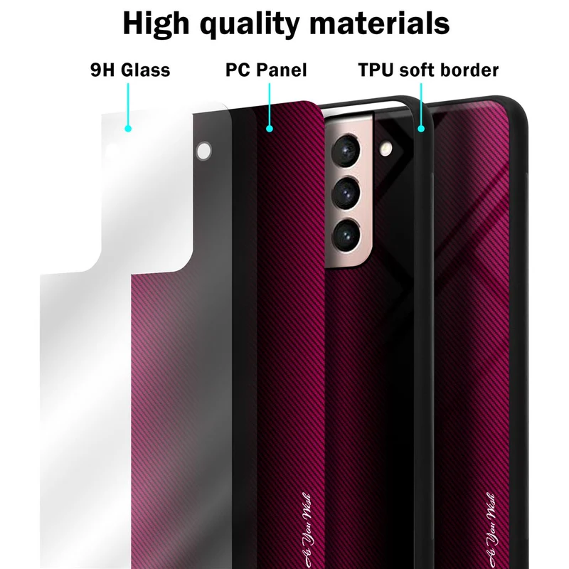 Cadorabo Hülle kompatibel mit Samsung Galaxy S21 5G - Streifen Optik Schutzhülle aus Tempered Glas und TPU Silikon